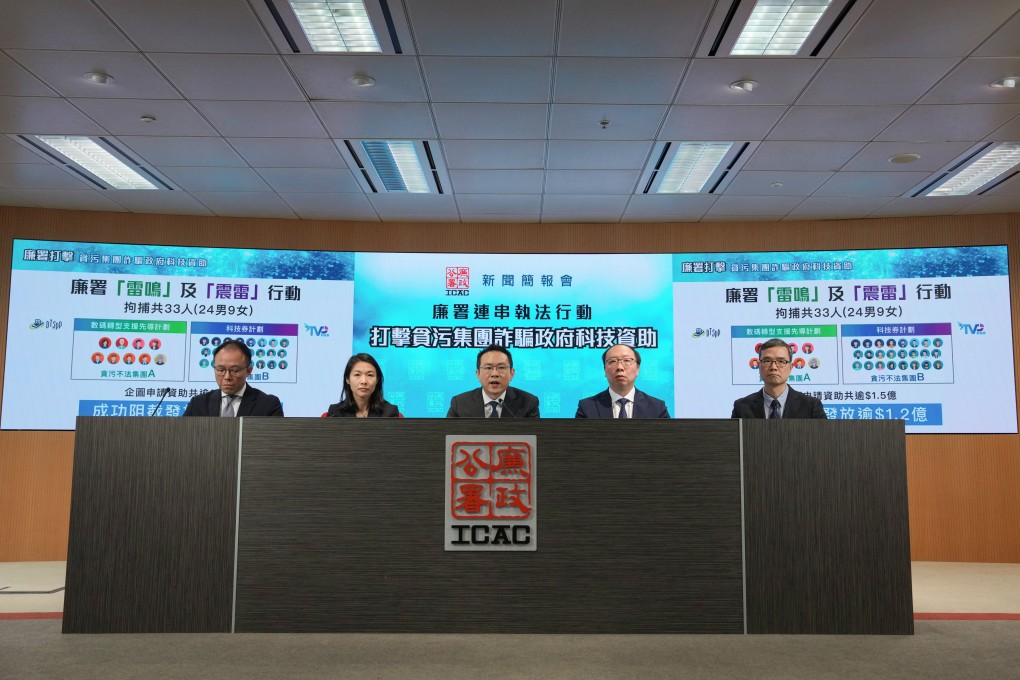 ICAC says it has dismantled two syndicates involved in defrauding two Hong Kong tech grant schemes. Photo: Jelly Tse