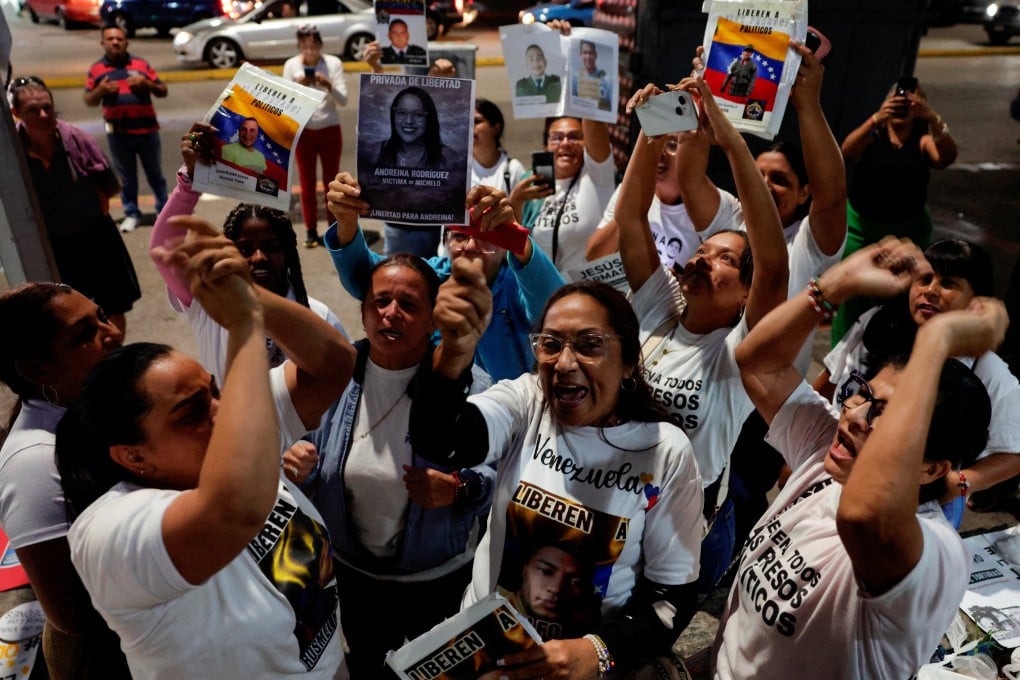 Relatives of detainees react outside the Helicoide detention centre in Caracas after interim president Delcy Rodriguez announces a proposed “amnesty law” for hundreds of prisoners on Friday. Photo: Reuters