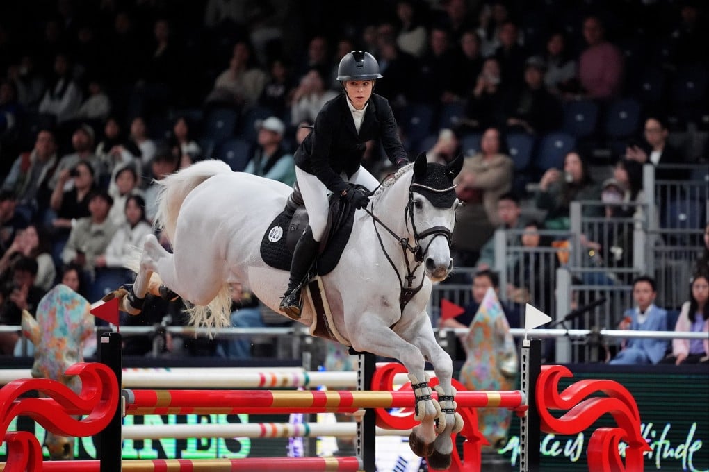 Zascha Nygaard, riding Com’on Coffee, finished 13th in the Longines Stakes on the second day of the Longines Hong Kong International Horse Show on Saturday. Photo: Elson Li