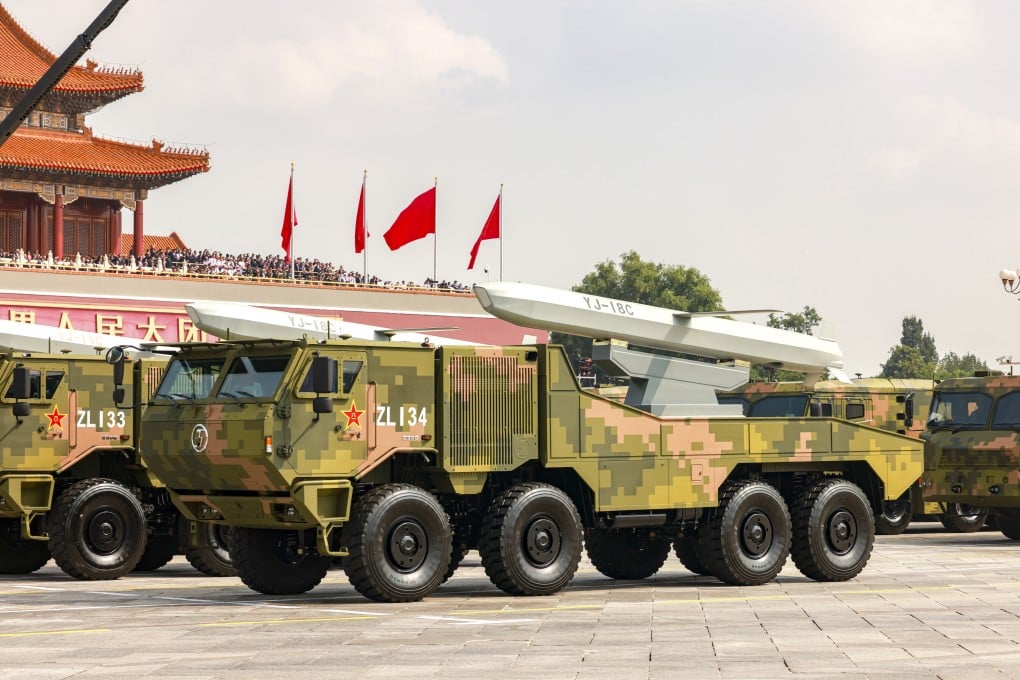 YJ-18C cruise missiles are unveiled during a military parade in Beijing on September 3 last year. Photo: VCG via Getty Images