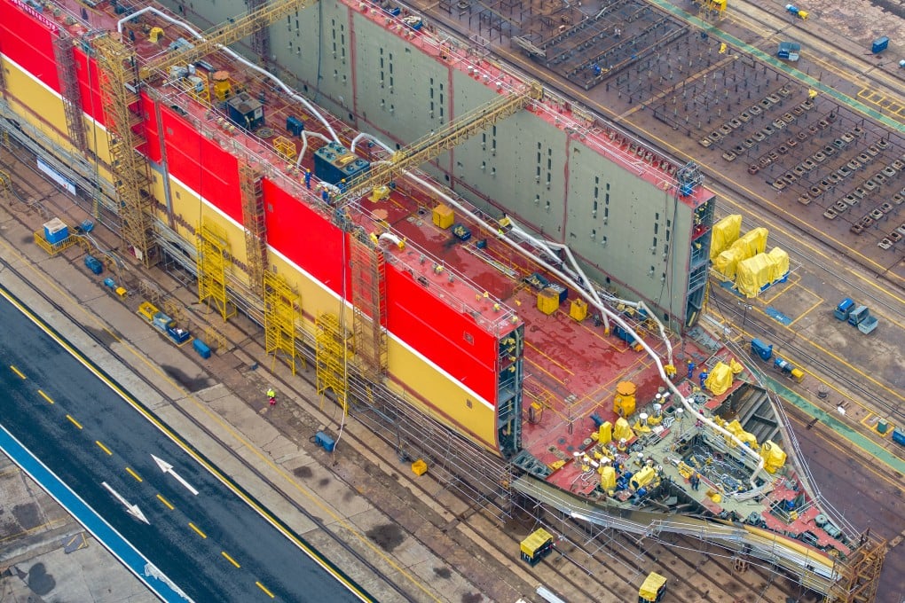 A vessel is seen under construction at a ship-building facility in China’s Jiangsu province on January 27. Photo: Xinhua