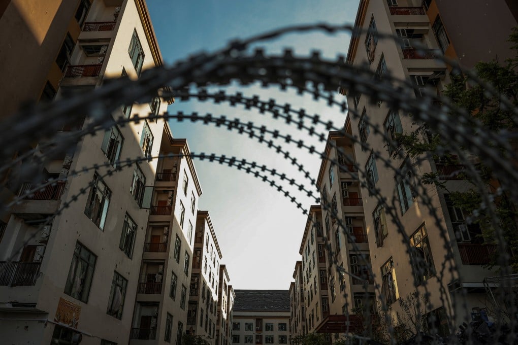 Barbed wire is seen outside the O’Smach compound in Samraong, Oddar Meanchey province, Cambodia, on Monday. Photo: Reuters
