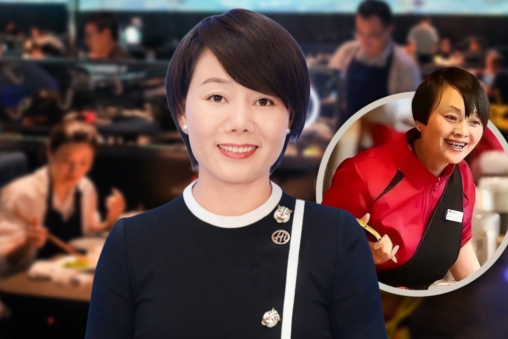 Yang Lijuan, dubbed China’s “most capable waitress,” began her career at Haidilao, a small hotpot restaurant 30 years ago; she is now the CEO of its overseas unit, Super Hi. Photo: SCMP composite/SCMP_Wu Hao/Sohu