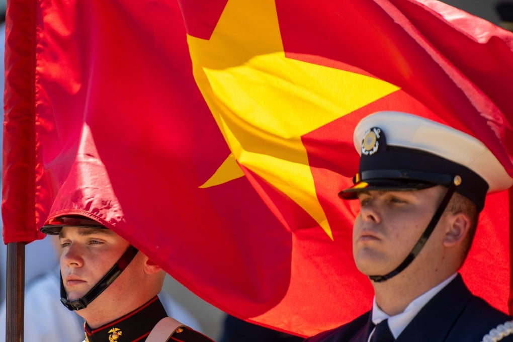 A US Marine honour guard holds the Vietnamese flag to welcome Defence Minister Phan Van Giang to the Pentagon on September 9, 2024. Photo: AP