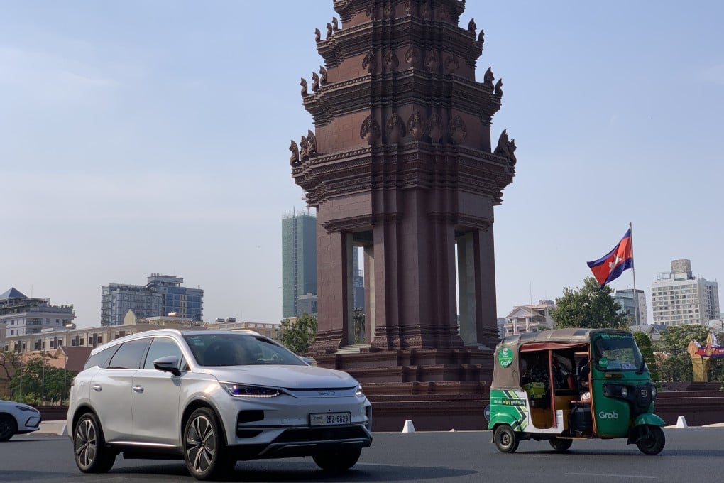 A BYD electric car travels on a road in Phnom Penh, Cambodia, on January 27. Photo: Xinhua