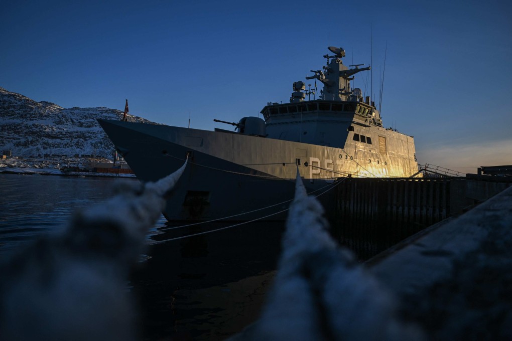 A Royal Danish Navy patrol vessel is moored in Nuuk, Greenland, in January. Photo: AFP