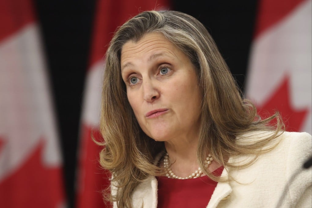 Chrystia Freeland, who served as Canada’s deputy prime minister, says countries must be careful about whom they build economic dependencies on. Photo: The Canadian Press via AP