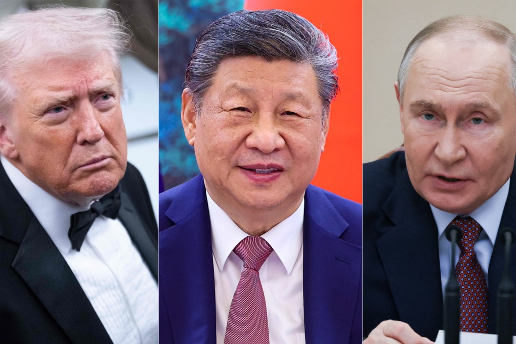 There is growing speculation that Chinese President Xi Jinping (centre), US President Donald Trump (left) and Russian President Vladimir Putin (right) could make a rare appearance together at the Apec summit in China in November. Photo: AFP/Xinhua/Reuters