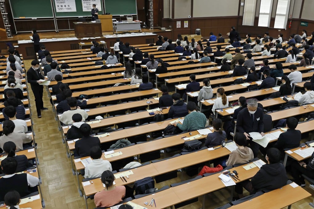 Applicants sit for an entrance exam at the University of Tokyo on January 18, 2025. Photo: Kyodo