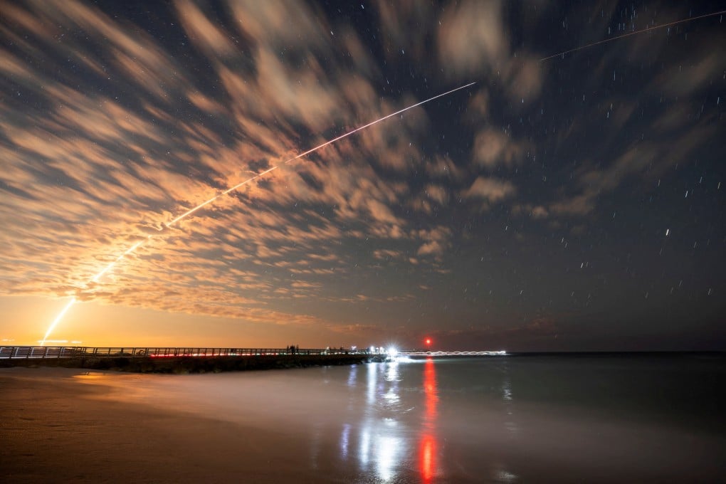 A SpaceX Falcon 9 rocket carrying Starlink satellites after launching from Cape Canaveral, Florida, in February 2025. Photo: Reuters