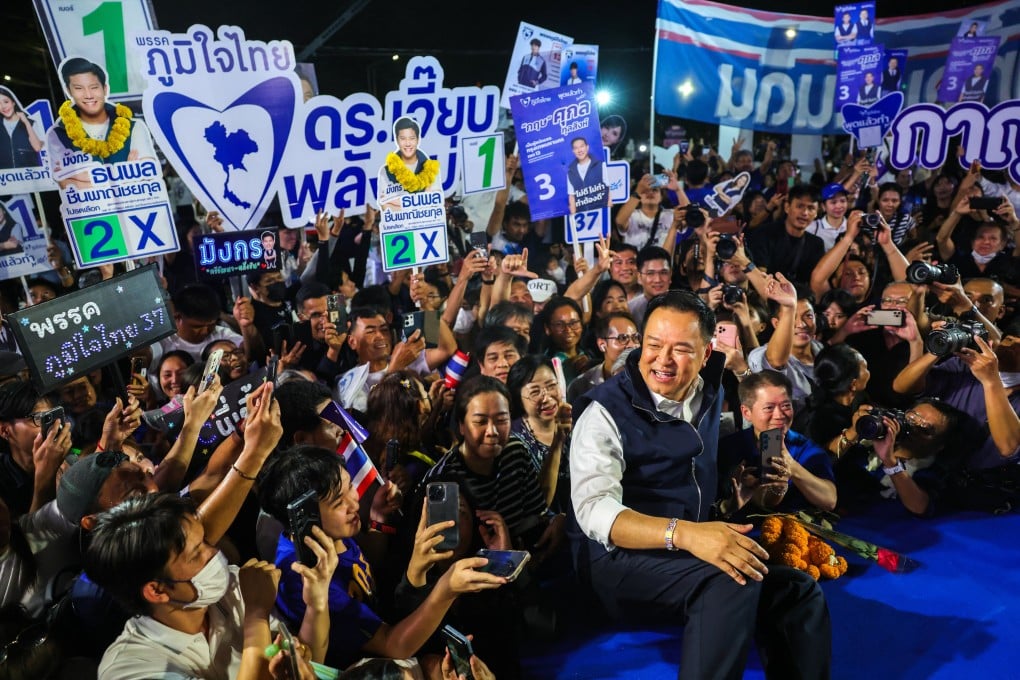 Thailand’s caretaker prime minister Anutin Charnvirakul, Bhumjaithai Party leader and prime ministerial candidate, with his party’s supporters during an election rally in Bangkok, Thailand, on January 30. Photo: Reuters