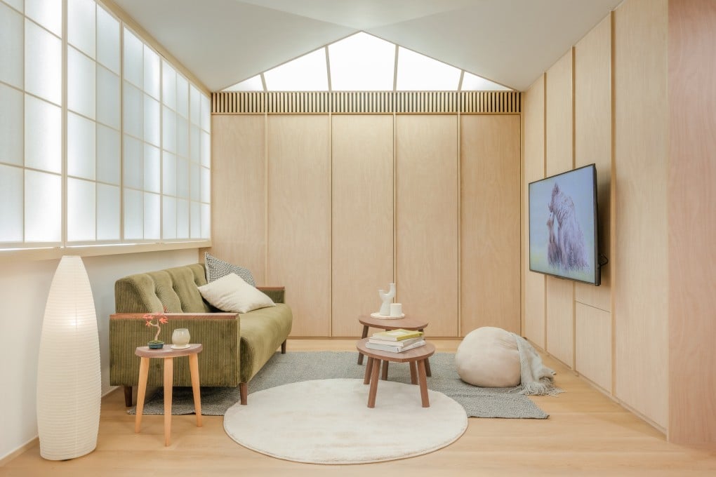 Living area of the flat in Tsim Sha Tsui designed by GAAN. Photo: Eugene Chan