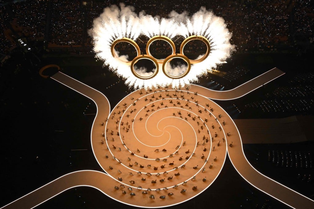 Rings form the Olympic emblem during the opening ceremony of the Milano Cortina 2026 Winter Olympic Games at the San Siro stadium in Milan on Friday. Photo: AFP