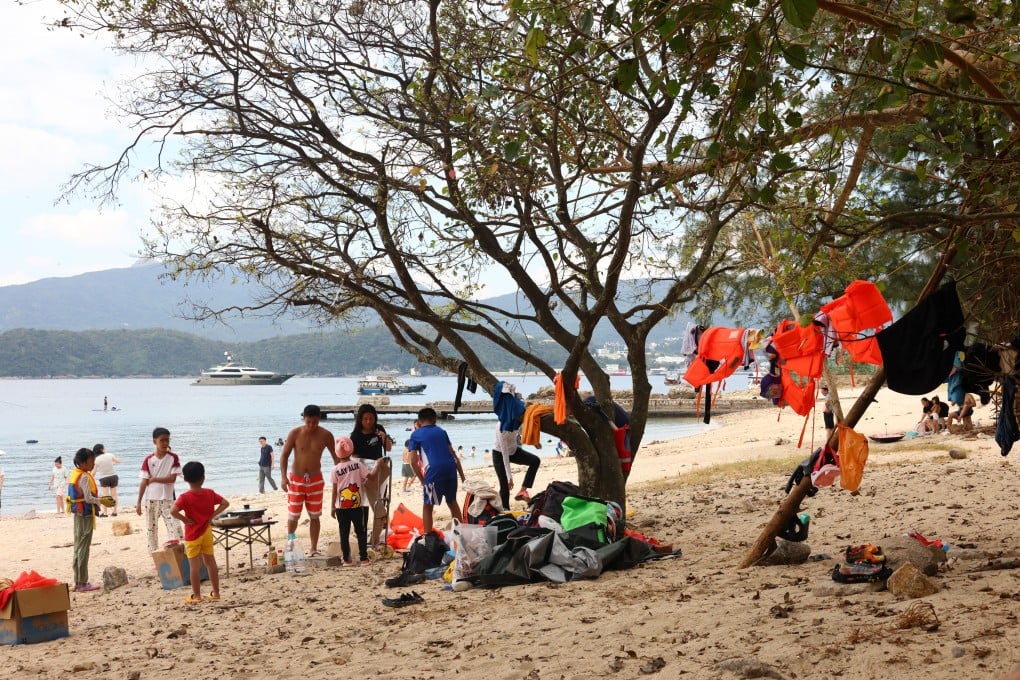 Mainland Chinese tourists cooking and camping on Sharp Island during the National Day holiday last year. Photo: Dickson Lee