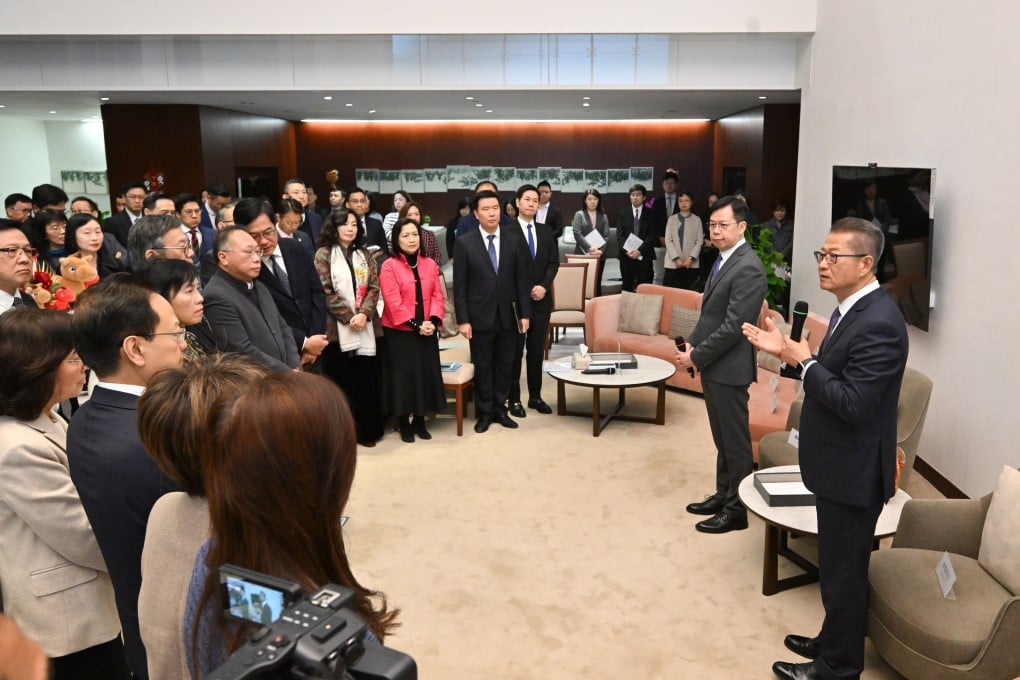 Financial Secretary Paul Chan speaks at an exchange session at the Legislative Council on February 4. Photo: Facebook/Paul Chan