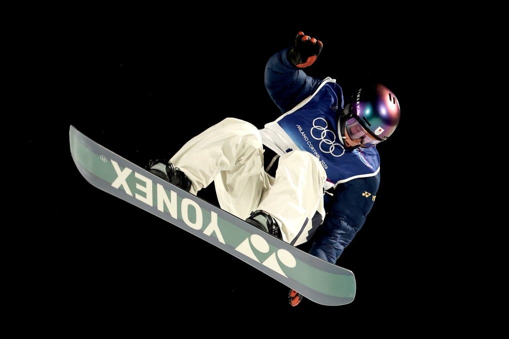 Kira Kimura of Japan competes in the first run in the Men’s Big Air final of the Snowboard competitions at the Milano Cortina 2026 Winter Olympic Games in Livigno, Italy, on Saturday. Photo: EPA
