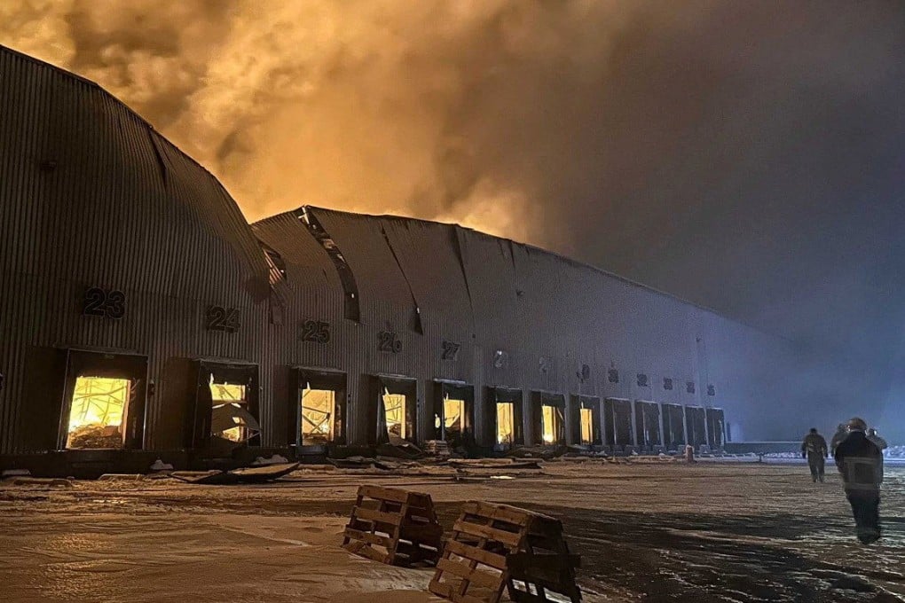 Firefighters work at the site of a Russian drone and missile strike in Kyiv, in an image released on Saturday. Photo: State Emergency Service of Ukraine via Reuters