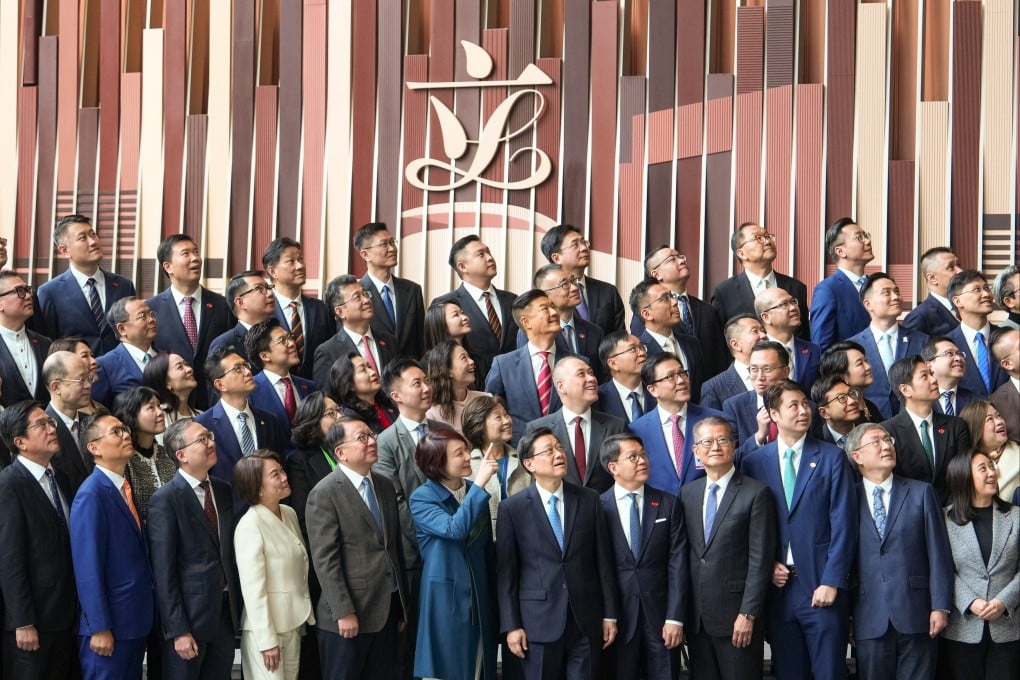 Hong Kong Chief Executive John Lee (front centre) with the latest cohort of lawmakers at the Legislative Council building on January 1. Photo: Sam Tsang