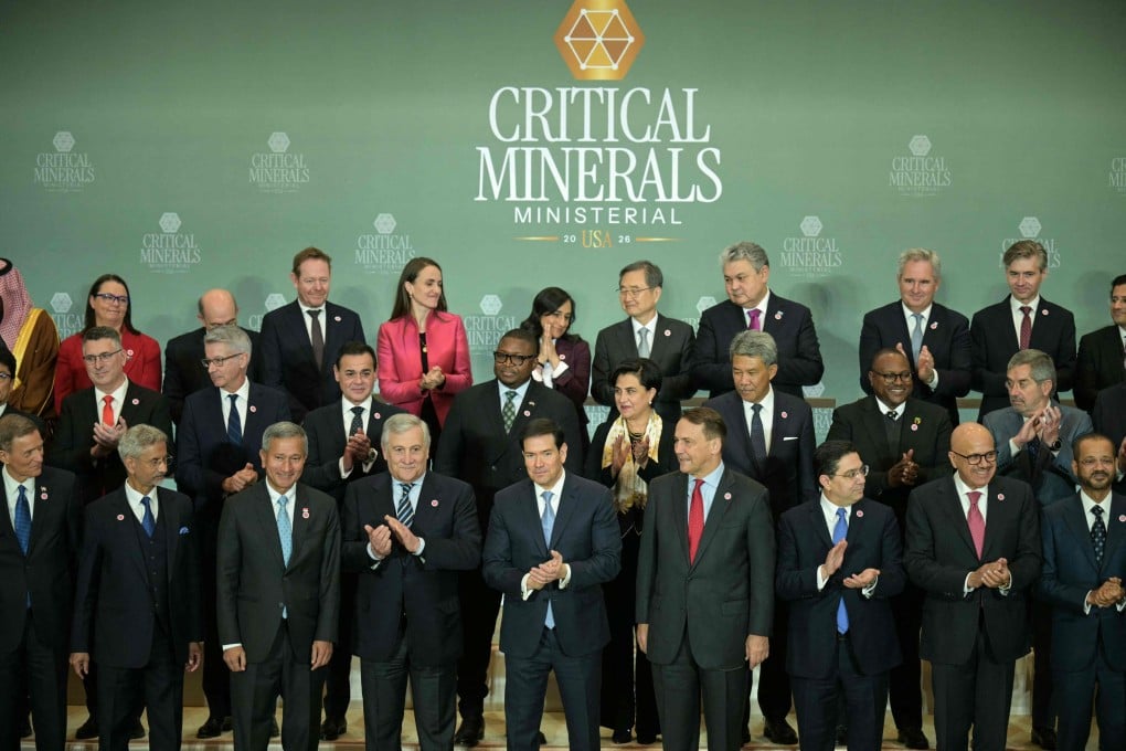 US Secretary of State Marco Rubio, lower centre, participates in a group photo during the inaugural Critical Minerals Ministerial meeting at the Sate Department in Washington on February 4. Photo: AFP