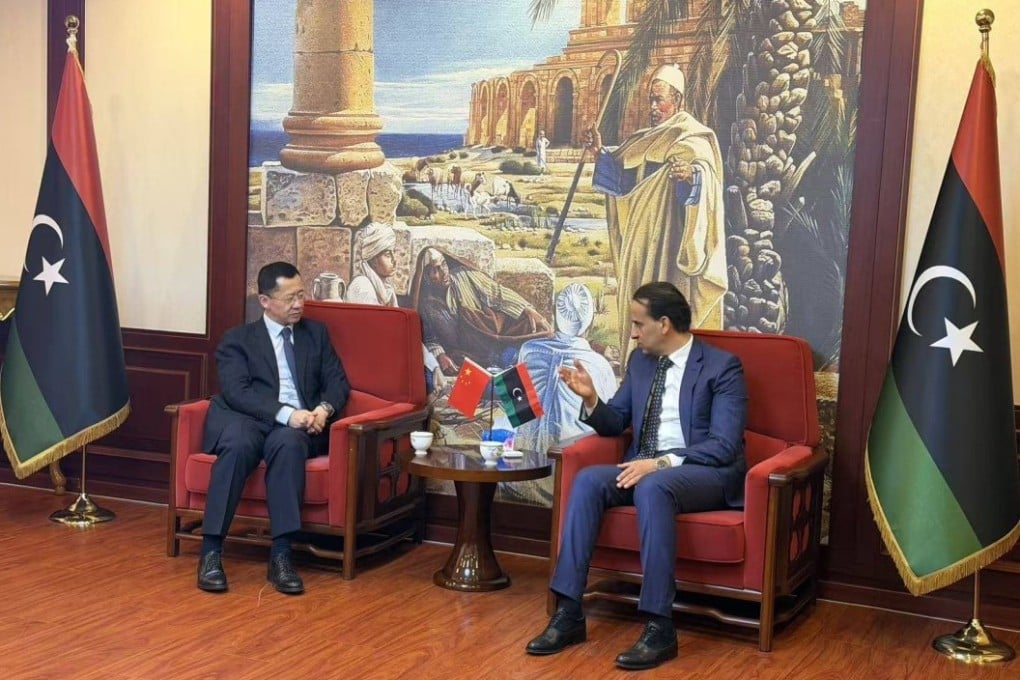 China’s new ambassador to Libya Ma Xueliang (left) meets Libyan charge d’affaires Khaled al-Sayeh in Beijing on January 27. Photo: Libyan News Agency
