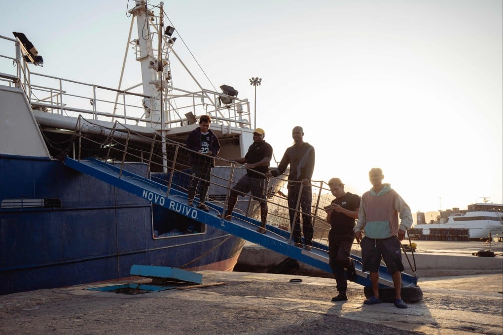 Crew members of the tuna longliner fishing vessel at the Porto Grande port in Mindelo. Photo: AFP