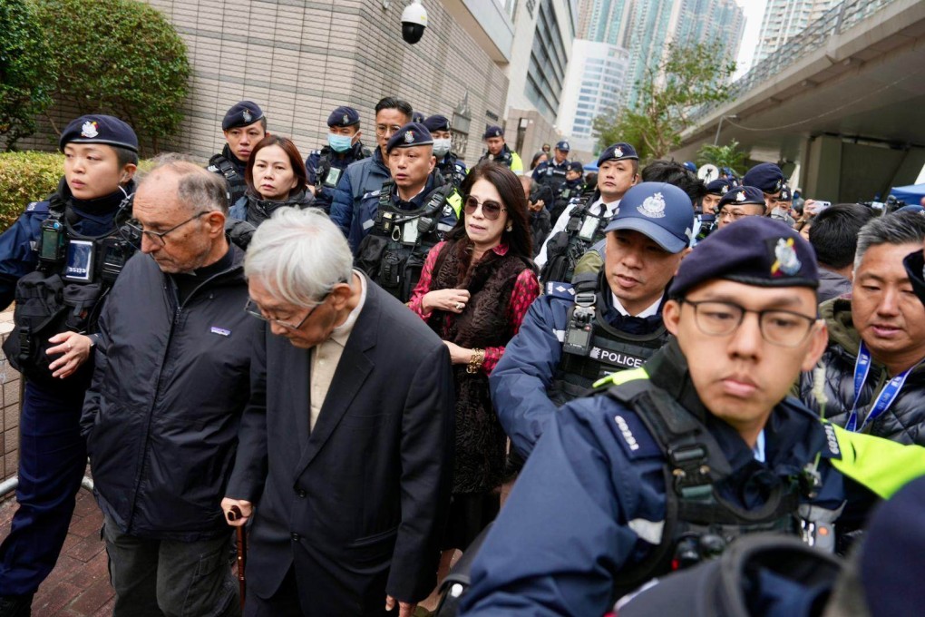 Cardinal Joseph Zen and Jimmy Lai’s wife Teresa Lai leave West Kowloon Court. Photo: Sam Tsang