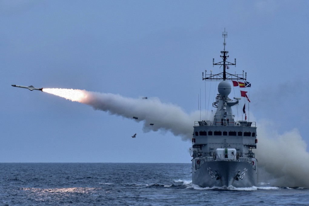 A Royal Malaysian Navy corvette fires a missile during a military exercise in the South China Sea in 2021. Photo: Bernama/dpa