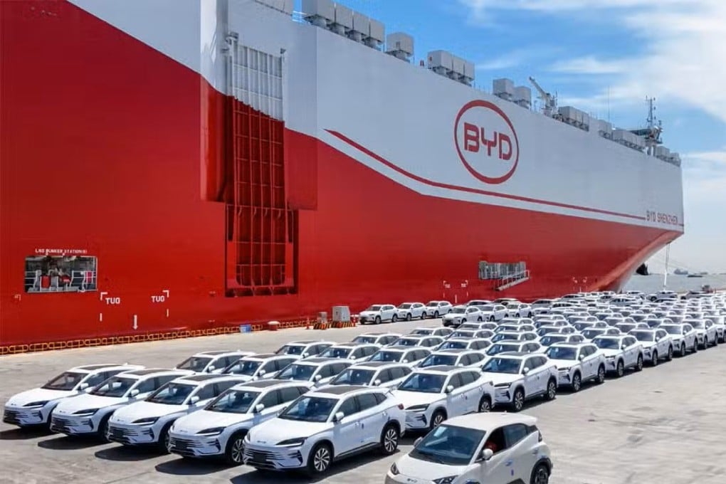 In May, BYD unloaded 7,292 electric vehicles at Itajai port in southern Brazil using its own cargo ships. Photo: Handout