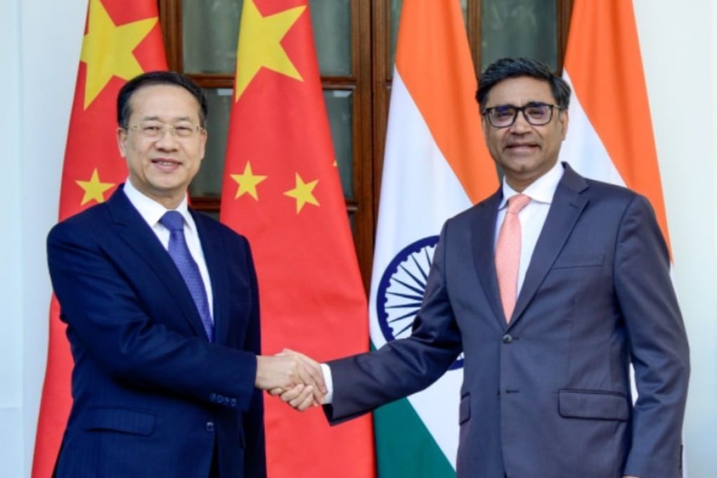 China’s Executive Vice Minister of Foreign Affairs Ma Zhaoxu (left) and Vikram Misri, India’s foreign secretary, in New Delhi on Tuesday. Photo: Handout