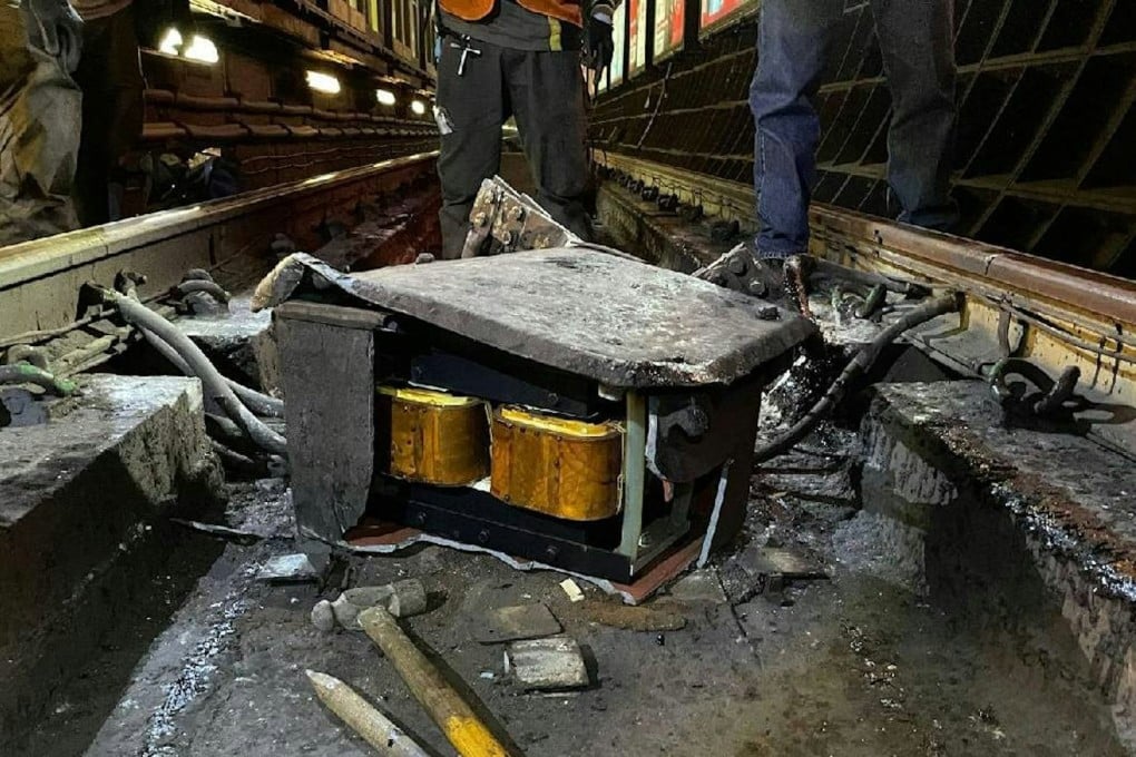 Objects, including maintenance vehicle components and signalling equipment, were found on the tracks between Wan Chai and Causeway Bay stations. Photo: Handout