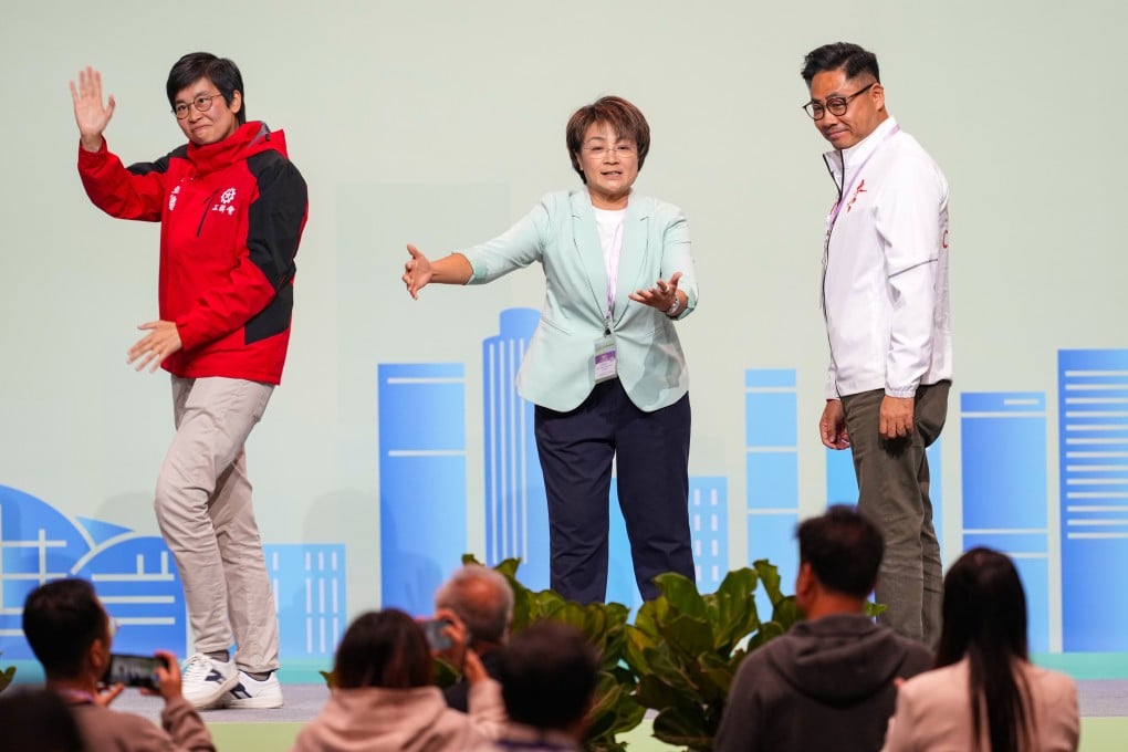 Christine Fong (centre) and Chris Ip (right) were elected from the New Territories South East geographical Constituency. Photo: Sam Tsang