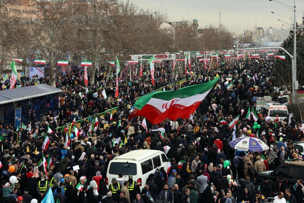 Iranians take part in celebrations of the 47th anniversary of the Islamic Revolution in Tehran on Wednesday. Photo: EPA