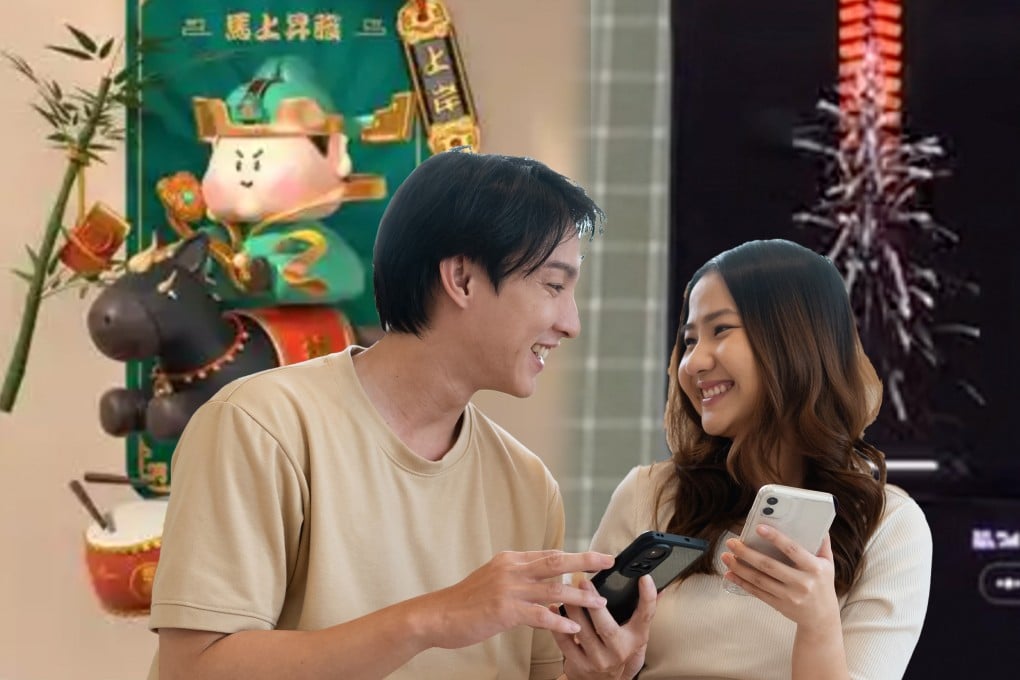 The “cyber Lunar New Year” trend is popular among younger generations in China, which includes burning digital incense, purchasing virtual goods, and using AI-generated characters for companionship during the holiday. Photo: SCMP composite/Shutterstock/RedNote/Baidu