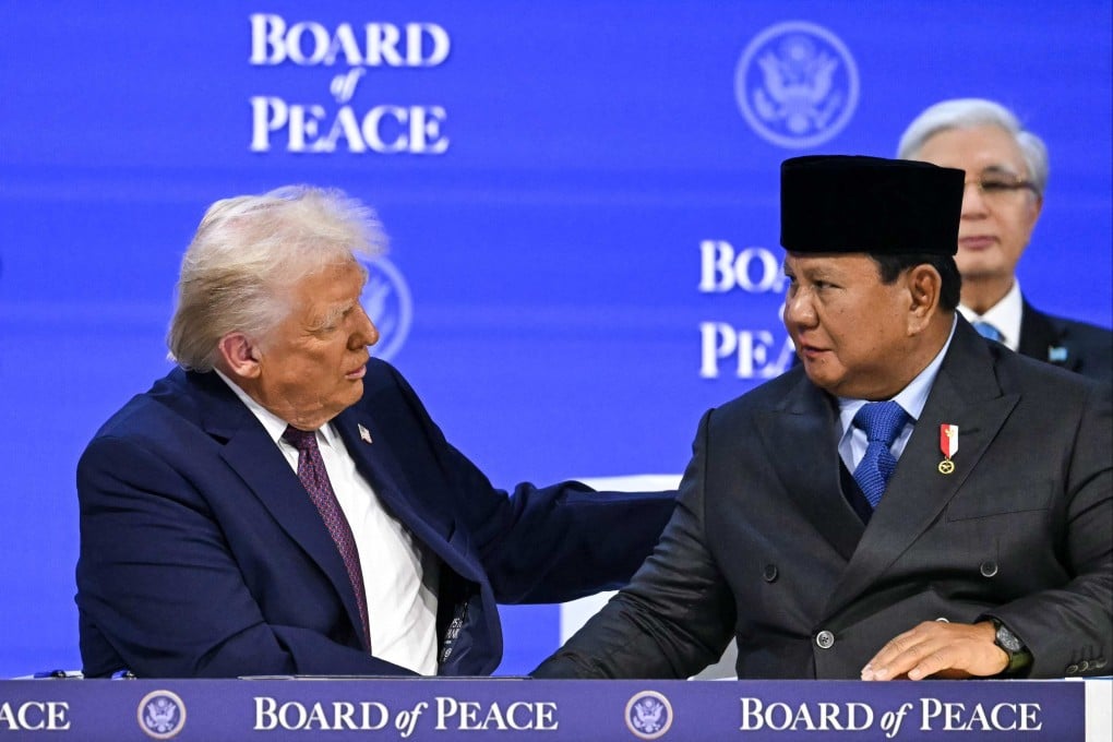 US President Donald Trump shakes hands with Indonesia’s President Prabowo Subianto at the “Board of Peace” meeting during the World Economic Forum in Davos last month. Photo: AFP