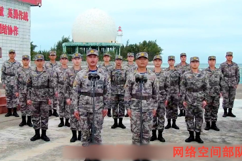 CCTV shows a section of China’s cyberspace force stationed on Fiery Cross Reef. Photo: Xinhua