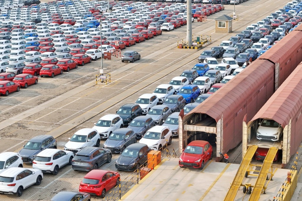 An aerial drone photo taken on January 14, 2026, shows domestically produced vehicles for export at Yantai Port in east China’s Shandong Province. Photo: Xinhua