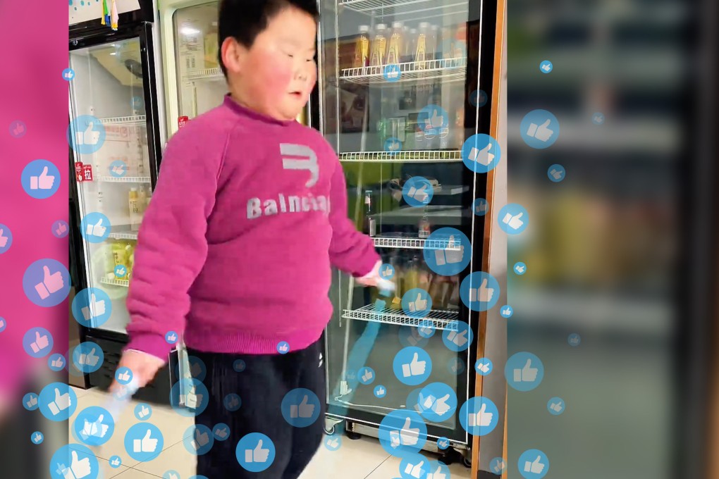 A Chinese boy’s weight-loss effort consists of skipping rope as many times as he receives likes; he gets 1.8 million thumbs up. Photo: SCMP composite/Shutterstock/Douyin