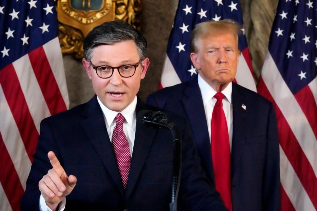 House Speaker Mike Johnson (left) has repeatedly used procedural tactics to shield President Donald Trump from votes challenging his tariff policies, helping preserve Republican unity despite growing dissent. Photo: AP