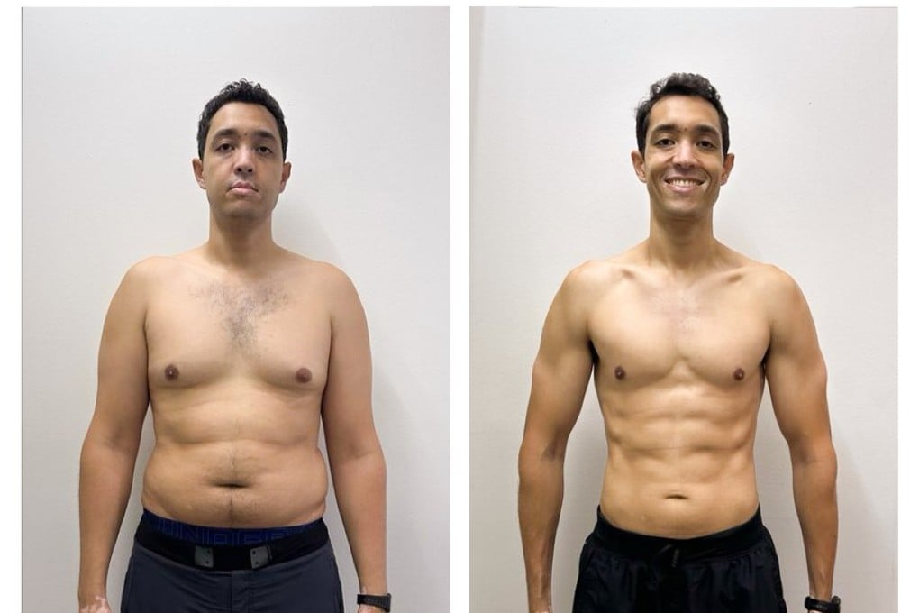 Ben Payet at his heaviest weight of 93kg in October 2024 (left) and at his current weight of 72kg, which he first achieved in July 2025. Photo: UP Singapore