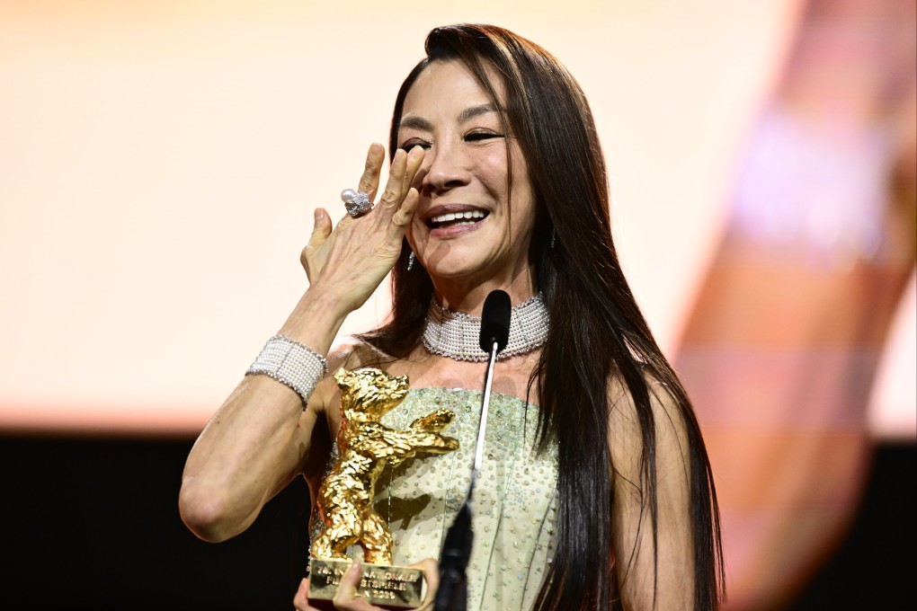 Actress Michelle Yeoh speaks after being awarded the Honorary Golden Bear during the opening ceremony of the 76th Berlin International Film Festival in Germany on Thursday. Photo: EPA