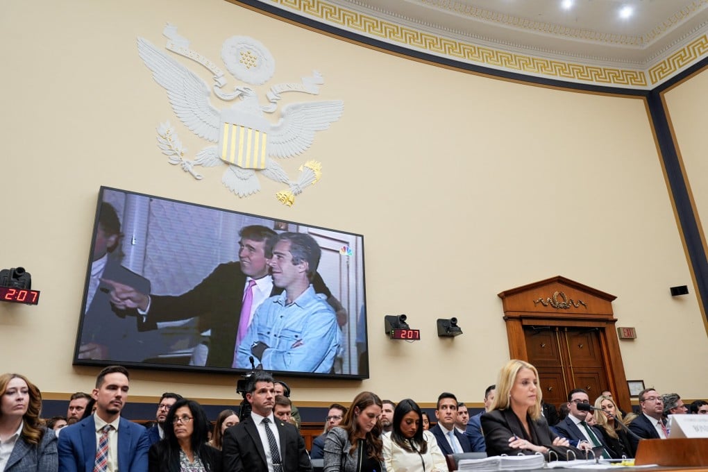 A video clip shows Donald Trump, who is now US president, with Jeffrey Epstein during a House Judiciary Committee hearing on Capitol Hill in Washington on February 11. Photo: Reuters