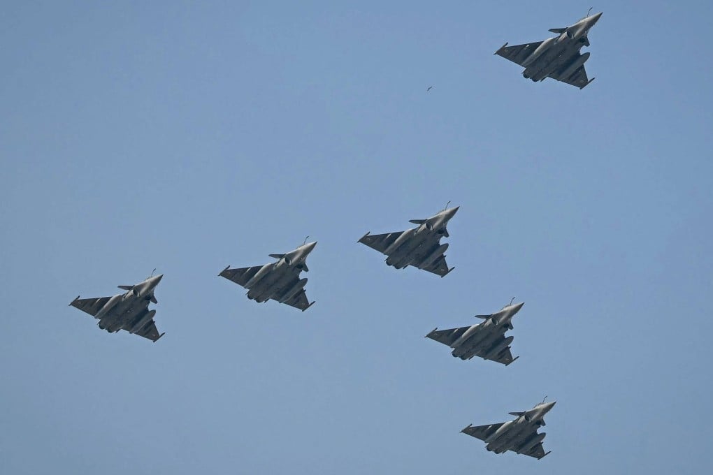 Indian Air Force’s Rafale jets perform a fly past during the country’s 77th Republic Day parade on January 26. Photo: AFP