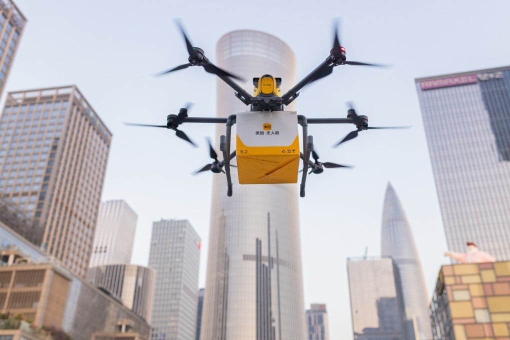A Meituan drone for food delivery takes off from a drone delivery camp near Shenzhen Bay Park. Photo: VCG/VCG via Getty Images