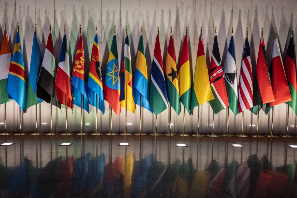 A general view of flags of African Union member states inside the African Union Headquarters ahead of the opening of the 39th Ordinary Session of the Assembly of the African Union, at the AU Headquarters in Addis Ababa, Ethiopia, on Saturday. Photo: AFP