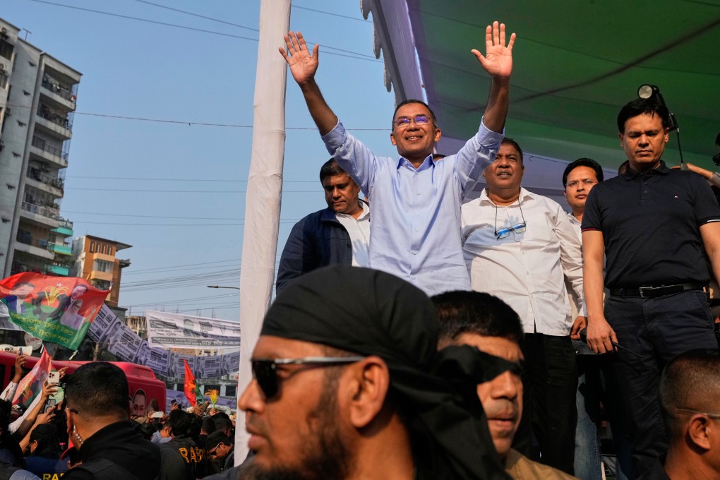 Tarique Rahman, the son of former prime minister Khaleda Zia and chairman of the Bangladesh Nationalist Party, waves to the crowd during an election rally in Dhaka, on February 8. Photo: AP