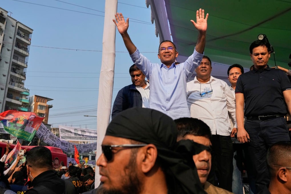 Tarique Rahman, the son of former prime minister Khaleda Zia and chairman of the Bangladesh Nationalist Party, waves to the crowd during an election rally in Dhaka, on February 8. Photo: AP