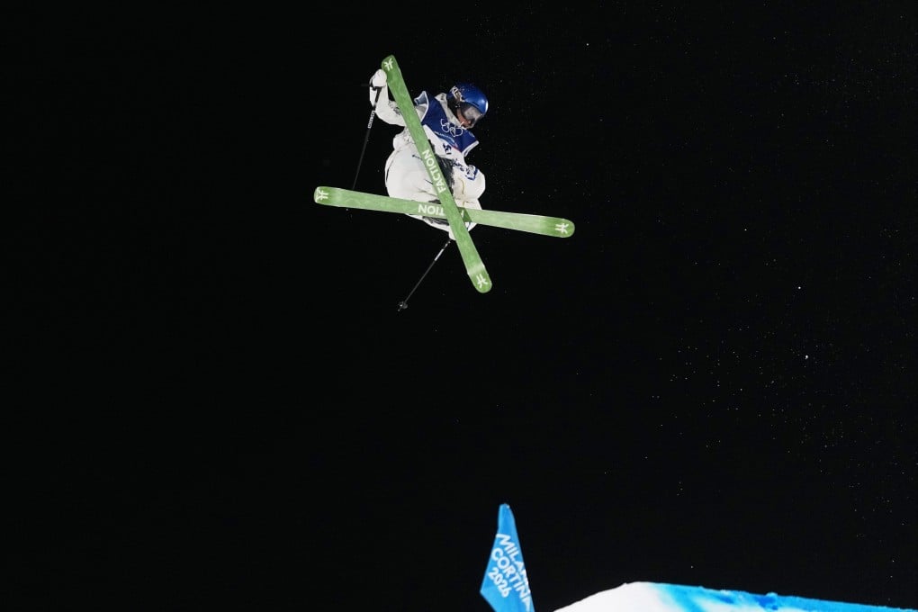 China’s Eileen Gu soars through the night sky during big air qualifiers at the 2026 Winter Olympics. Photo: AP