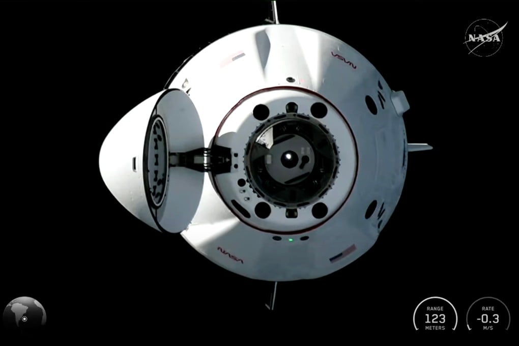 A SpaceX Dragon capsule carrying Americans Jessica Meir and Jack Hathaway, France’s Sophie Adenot and Russia’s Andrei Fedyaev, approaches the International Space Station for docking on Saturday. Photo: Nasa via AP