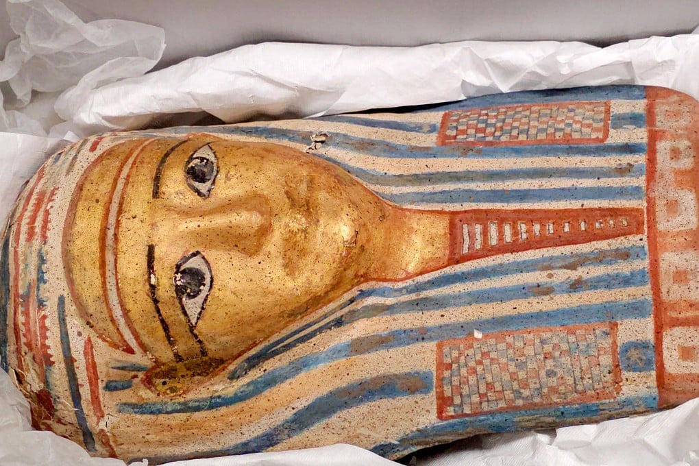 A mummy mask recovered from a theft at the Abbey Museum of Art and Archaeology. Photo: Queensland Police/AFP