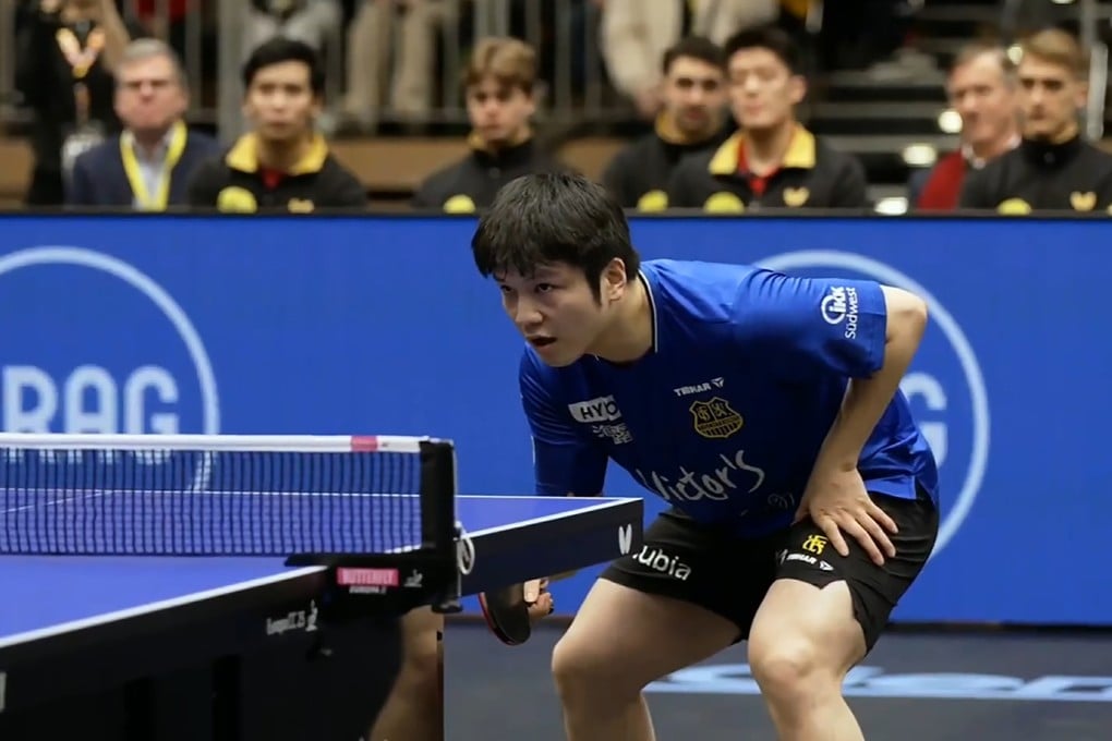 Chinese table tennis star Fan Zhendong saw his team squander a 2-0 lead against Borussia Düsseldorf on Sunday. Photo: Tischtennis Bundesliga